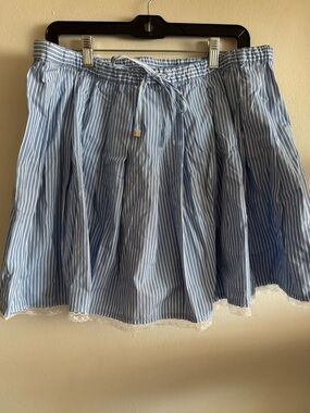 J. Crew Blue Striped Drawstring Pleated Skirt